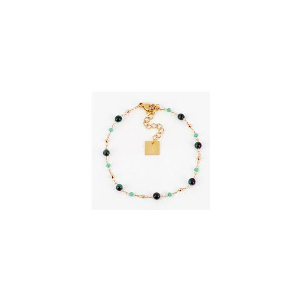 Bracelet femme Or en Acier Inoxydable mini perle verte malachite  "Louane" - ZAG Bijoux