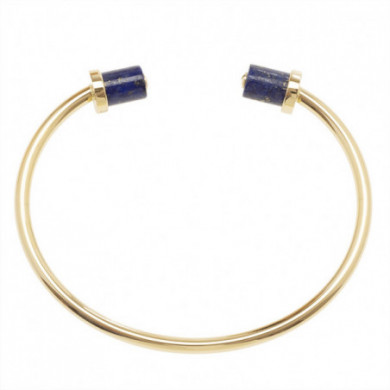 Bracelet ZAG rigide doré cylindres lapis bleu