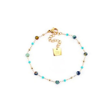 Bracelet femme Or en Acier Inoxydable mini perle bleue turquoise africaine "Louane" - ZAG Bijoux