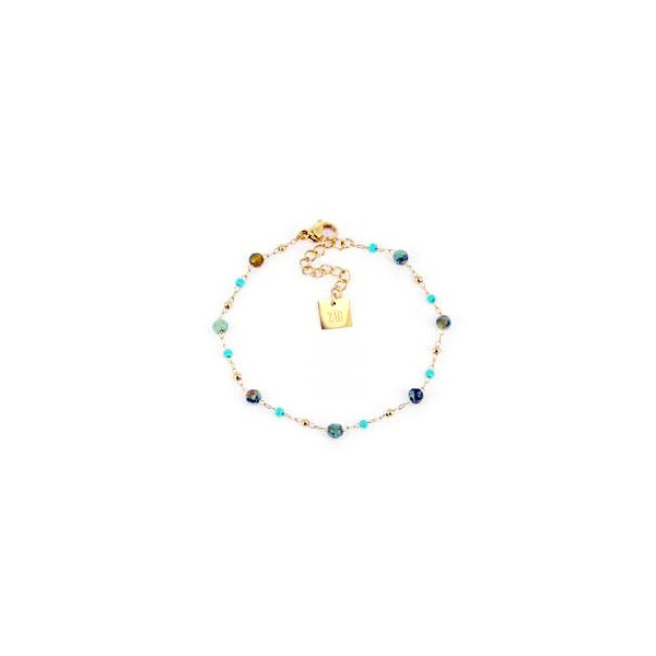Bracelet femme Or en Acier Inoxydable mini perle bleue turquoise africaine "Louane" - ZAG Bijoux