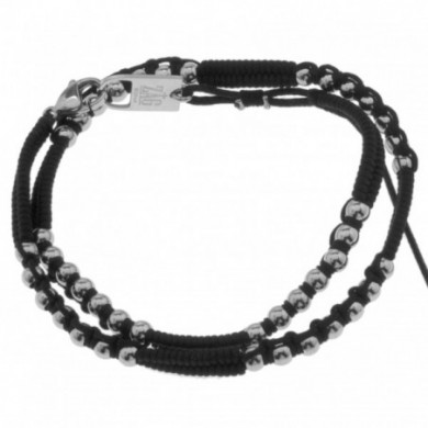 Bracelet ZAG  macramé noir boules acier