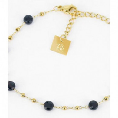 Bracelet femme Or en Acier Inoxydable mini perle Onyx noir " Zoé " - ZAG Bijoux