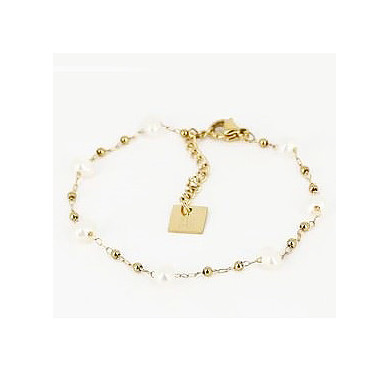 Bracelet femme Or en Acier Inoxydable mini perle nacre blanche "Zoé" - ZAG Bijoux