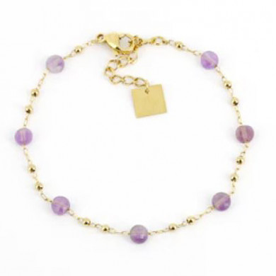 Bracelet femme Or en Acier Inoxydable mini perle Améthyste violette "Zoé" - ZAG Bijoux