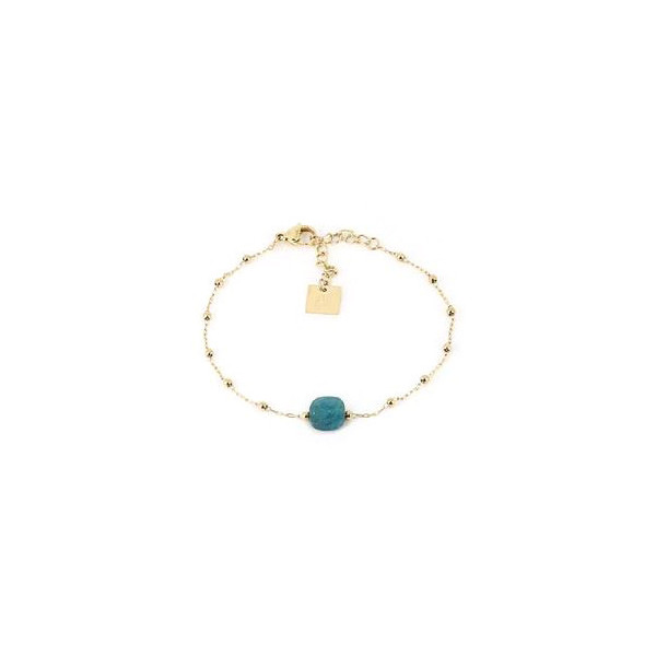 Bracelet femme Or en Acier Inoxydable mini perle Apatite bleu "Pablo" - ZAG Bijoux