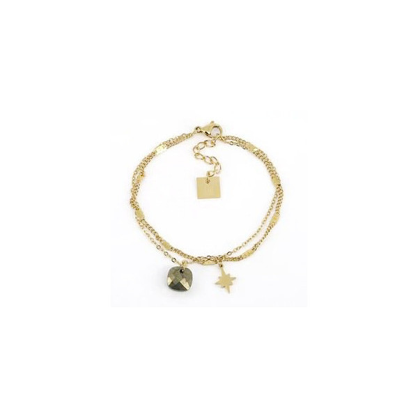 Bracelet Manureva, bracelet souple, double rang, pierre: Pyrite, acier doré, bijoux ZAG