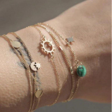 Bracelet Manureva, bracelet souple, double rang, pierre: Pyrite, acier doré, bijoux ZAG