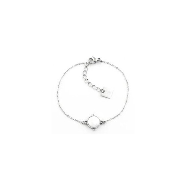 Bracelet Femme Argent en Acier Inoxydable pierre naturelle nacre blanche "Salomé" - ZAG Bijoux