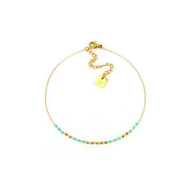 Chaine de cheville or ornée de perles de Miyuki turquoise ZAG
