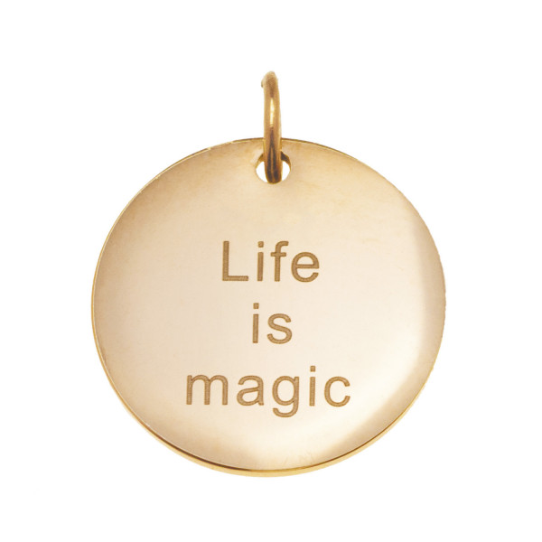 Pendentif ZAG rosé plaque ronde gravée 'Life is magic'