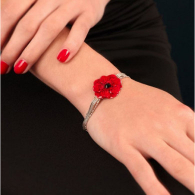 Bracelet femme argent Coquelicot rouge Jolie Coquelicot TARATATA Bijoux