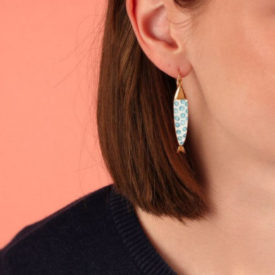Boucles d’oreilles femme or Sardine pois bleu sur fond blanc TARATATA Bijoux