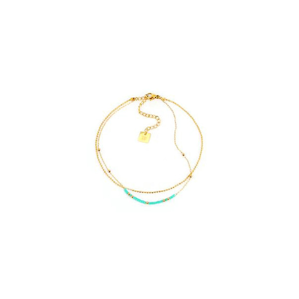 Chaine de cheville or multirangs ornée de perles de Miyuki turquoise ZAG