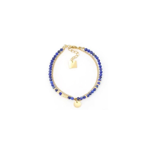 Bracelet femme Or en Acier Inoxydable mini perle bleue Lapis Lazuli double rang "Apache" - ZAG Bijoux