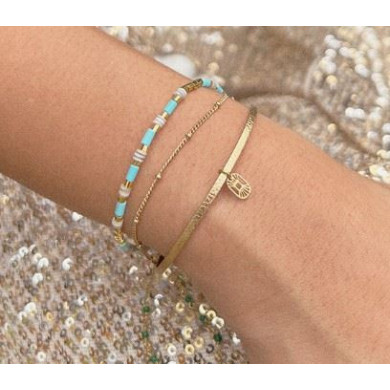 Bracelet Or femme turquoise cuir métallic gold FLOWERS FOR ZOE