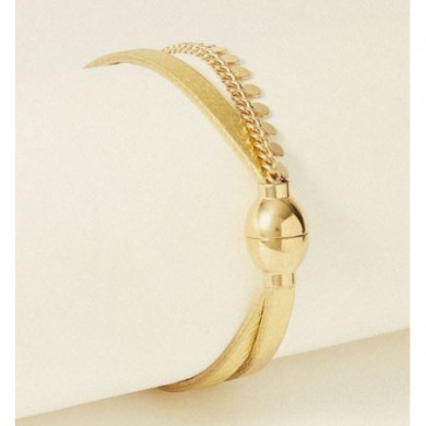 Bracelet Or femme cuir golden FLOWERS FOR ZOE