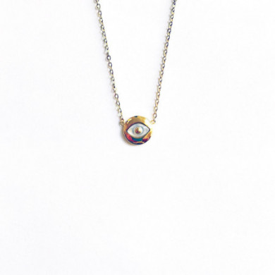 Collier acier doré pendentif en forme d'oeil nacré ZAG