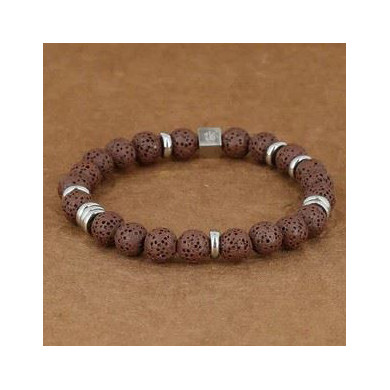 Bracelet en acier inoxydable pierres volcaniques marron ZAG