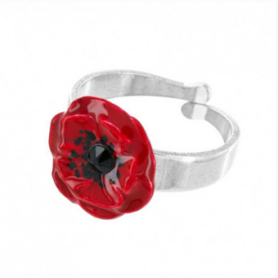Bague femme argent coquelicot rouge ,Jolie Coquelicot TARATATA Bijoux