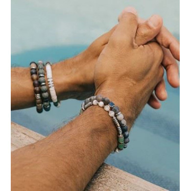 Bracelet en acier inoxydable perles marrons alternées d'anneaux ZAG