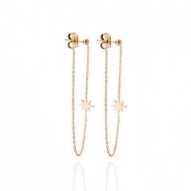 Boucles d'oreilles acier doré chaine et étoile du Nord ZAG