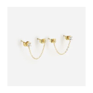 Boucles d'oreilles en acier doré pierres blanches et chaîne Rome ZAG Bijoux