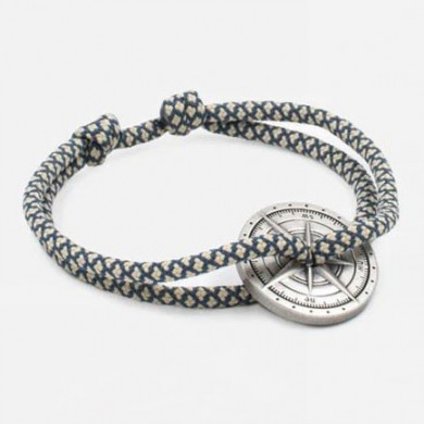 Bracelet homme cordon argent losanges bleu et blanc LE VENT A LA FRANCAISE