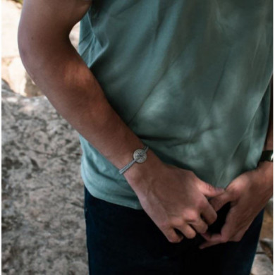 Bracelet homme cordon argent losanges bleu et blanc LE VENT A LA FRANCAISE