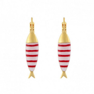 Boucles d’oreilles femme or Sardine rayures rouge et blanc TARATATA Bijoux