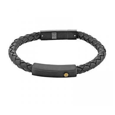 Bracelet homme acier cuir noir ONE MAN SHOW