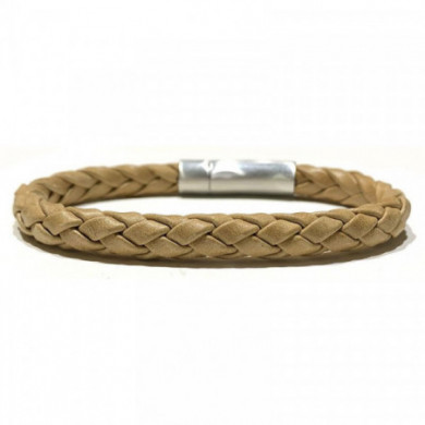 Bracelet homme cuir camel tresse ronde LOOP & CO