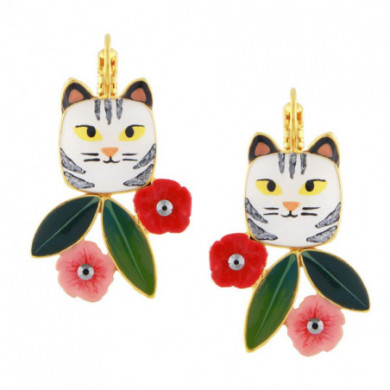 Boucles d’oreilles femme or Chat et fleurs multicolore Billy TARATATA Bijoux