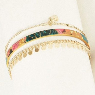 Bracelet Or femme cuir imprimé billy jane FLOWERS FOR ZOE