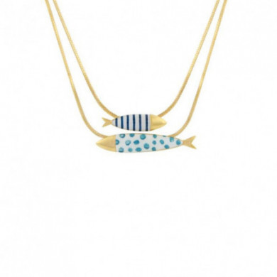Collier femme or Sardine rayures et pois blanc et bleu TARATATA Bijoux