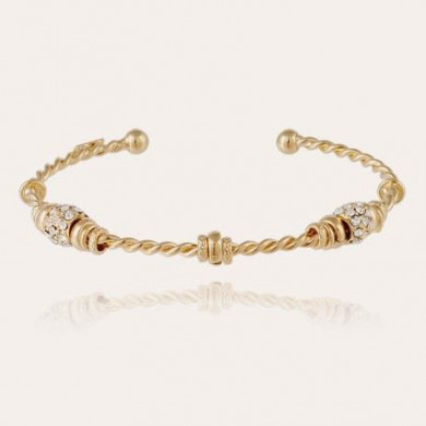 Bracelet femme, demi jonc or, torsadé strass petit modèle, GAS bijoux.
