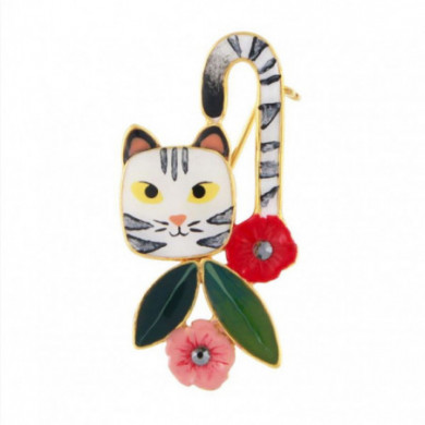 Broche femme or chat et plante multicolore Billy TARATATA Bijoux