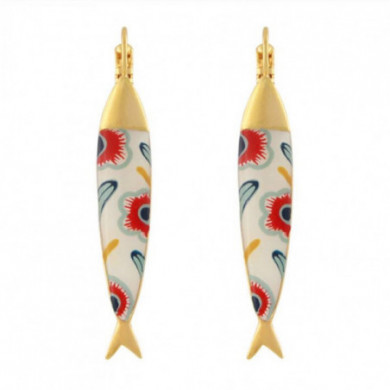 Boucles d’oreilles femme or Sardine fleurs rouges TARATATA Bijoux