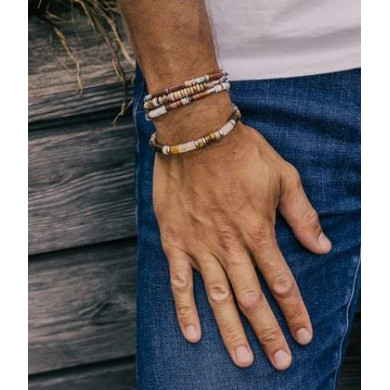 Bracelet Homme acier inoxydable pierres naturelle grises ZAG