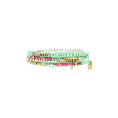 Bracelet cordon double tour, acier doré, pierres fuchsia ZAG bijoux, Matador