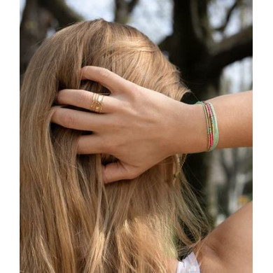 Bracelet cordon double tour, acier doré, pierres fuchsia ZAG bijoux, Matador