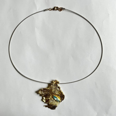 Collier femmes bronze feuille avec un strass turquoise Kalliope.