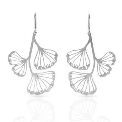 Boucles d'oreilles argent femme trois feuilles Gingko Biloba RAS® Bijoux