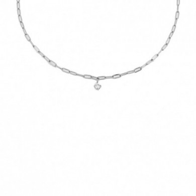 Collier acier oxydes de zirconium, sur maille forçat longue, ZAG bijoux, Renée