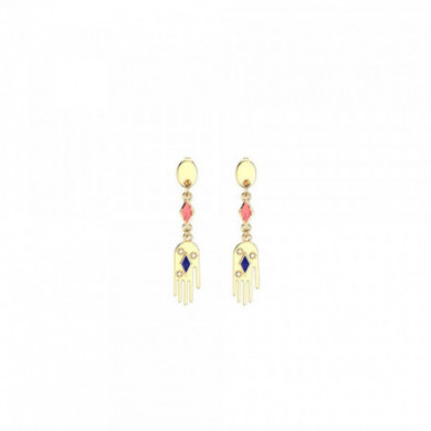 Boucles d’oreilles femme, boucles d’oreilles or, oxydes de zirconium, laque bleu marine et corail Felicidad LES CADETTES
