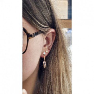 Boucles d’oreilles femme, boucles d’oreilles or, oxydes de zirconium, laque bleu marine et corail Felicidad LES CADETTES