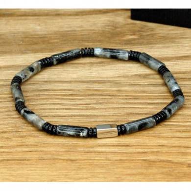 Bracelet homme pierres naturelles grises et perle acier Influences.