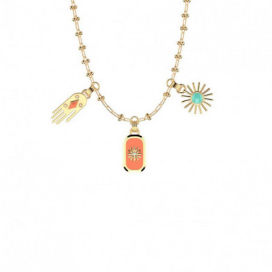 Collier femme, collier or, laque bleu turquoise et corail Felicidad LES CADETTES
