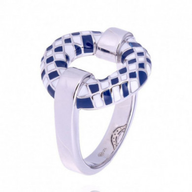 Bague argent 925 damier Bari bleu marine et blanc UNA STORIA