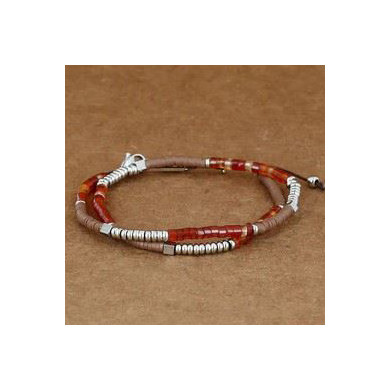 Bracelet en acier inoxydable multi-tours pierres rouges et taupes ZAG