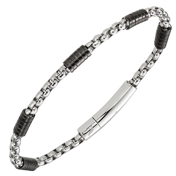 Bracelet en chaîne acier argent et noir ALL BLACKS